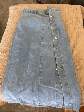 Light Blue Denim Button-Front Maxi Skirt